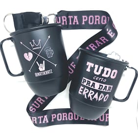 Canecas de alumínio personalizadas com cordão