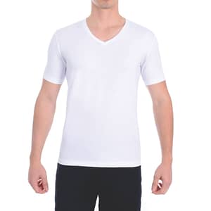 Camiseta de Algodão Penteado Branco Gola V