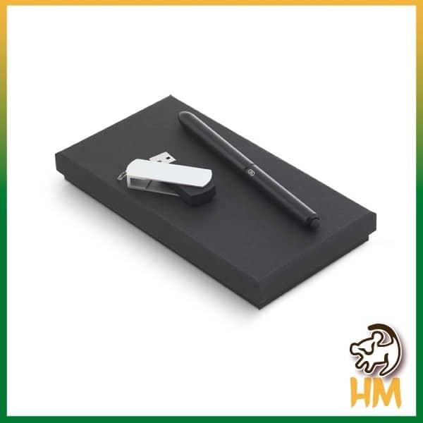 Conjunto esferográfica e pen drive com clipe