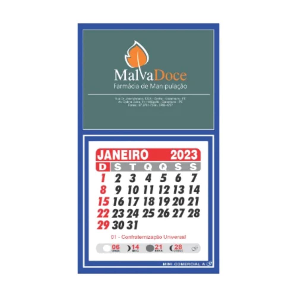 Calendário Imã de Geladeira Personalizado
